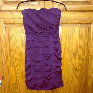 Sleek Ruched Purple Strapless Bodycon Dress!